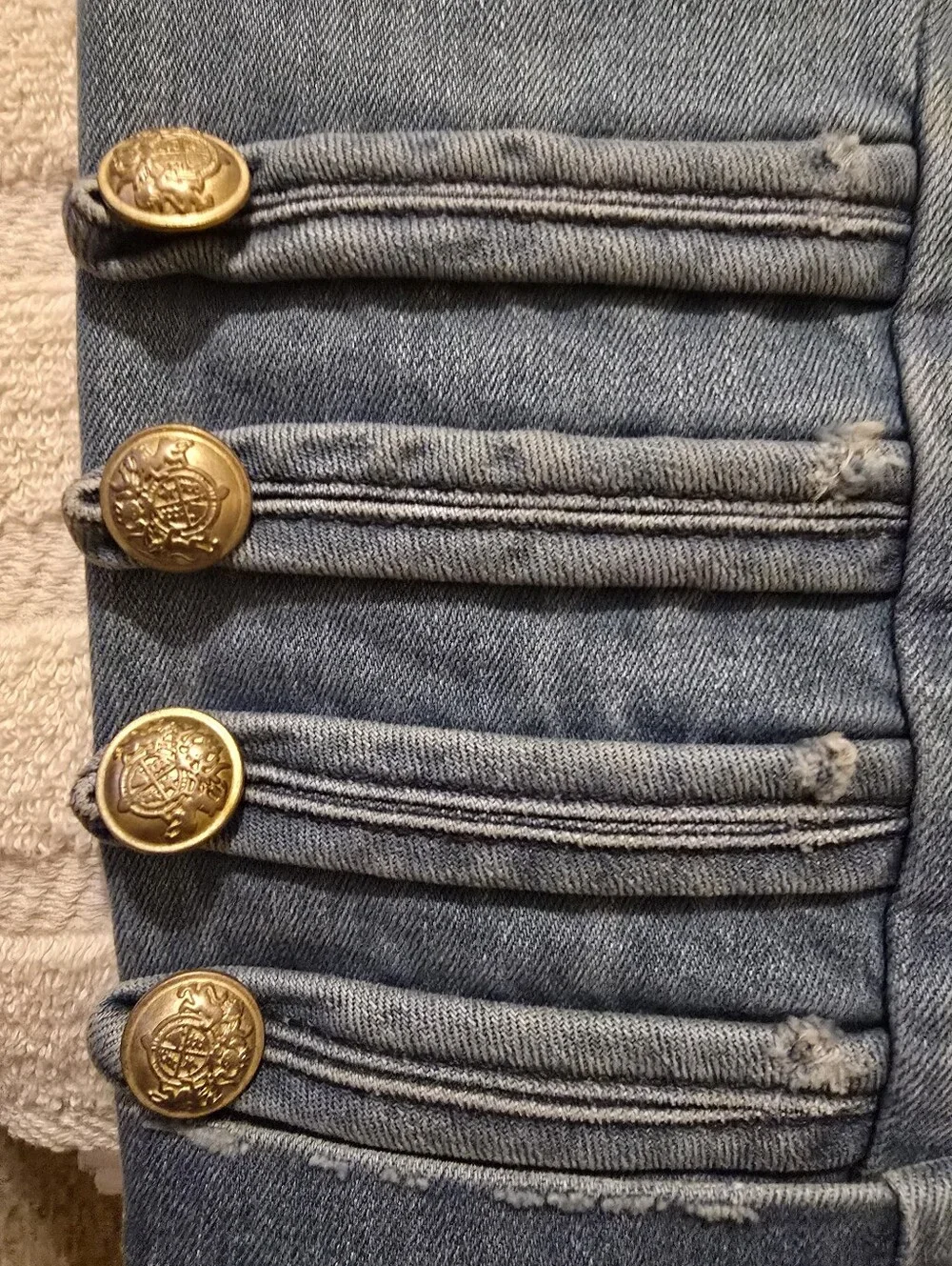 Free People Distressed Denim Military Jacket Gold Buttons Small - Picture 4 of 16